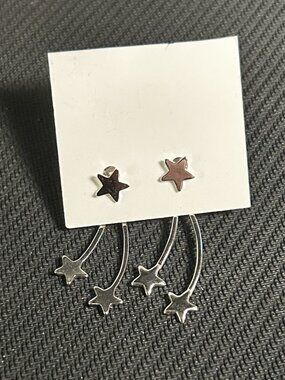 Silver Shooting Star Ear Jackets Celestial Dangle Stud Earrings